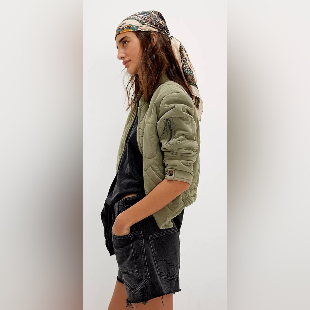 FREE PEOPLE Aura Liner Bomber Jacket NWT in Green Color Size Small - Picture 5 of 7
